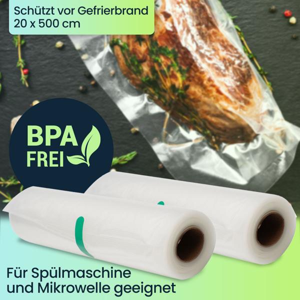 Vakuumiergerät 110W - Effektives Vakuumieren für Lebensmittel - Inkl. 4 Folienrollen Set 20x300cm & 20x500cm - Ideal für Sous-Vide & Marinieren