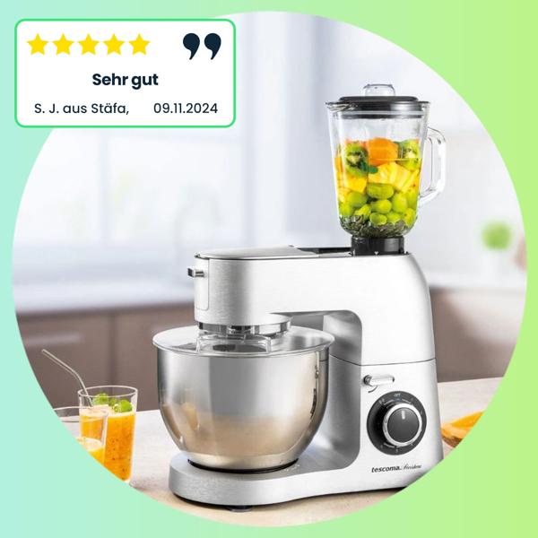 Profi-Edelstahl Küchenmaschine inkl. Fleischwolf und Mixer, Smoothie-Mixer, Rührgerät mit 6 Liter Schüssel, Rührbesen und umfangreichem Zubehör, 1500 W