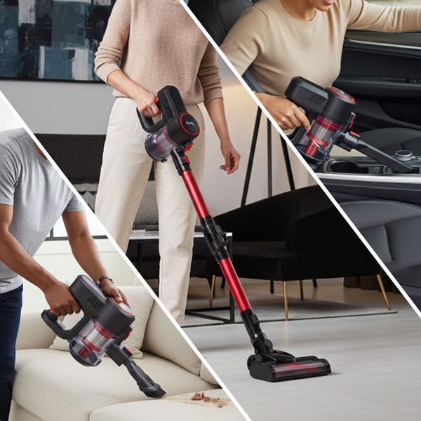 Akku-Handstaubsauger & Bodensauger 2in1 mit Elektrobürste: 18 kPa Saugkraft, beutellos, 2 Modi – Schmutz & Staub einfach verschwinden lassen