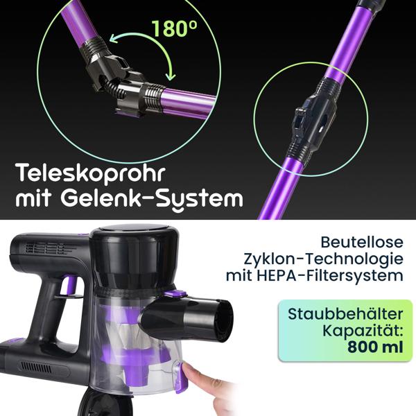 Multifunktionaler 2in1 Akku Staubsauger - Zyklon-Hand- & Bodensauger mit Wischaufsatz, 23 kPa, HEPA-Filter, Alleskönner für makellose Böden