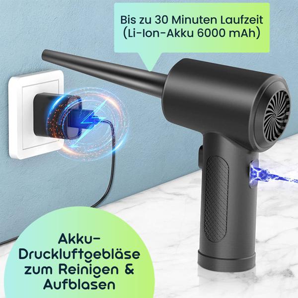 Leistungsstarkes Akku-Druckluftgebläse zum Reinigen & Aufblasen, 7kPa, inkl. 5 Aufsätze, kompakt & vielseitig, ideal für Auto, Haushalt & Outdoor