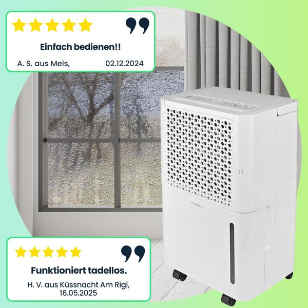 Elektrischer Luftentfeuchter mit Luftfilter, 4 Modi Entfeuchtung, Automatisch, Trockene Wäsche, Belüftung, Timer, 10l/Tag, bis 38 m²