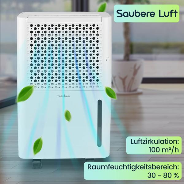 Elektrischer Luftentfeuchter mit Luftfilter, 4 Modi Entfeuchtung, Automatisch, Trockene Wäsche, Belüftung, Timer, 10l/Tag, bis 38 m²