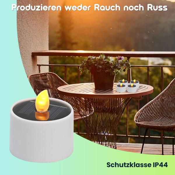 4er-Set Solar-LED-Teelichter – wetterfest (IP44), mit Dämmerungssensor & warmweissen Licht – kabellos, energiesparend & ideal für Garten, Balkon & Deko