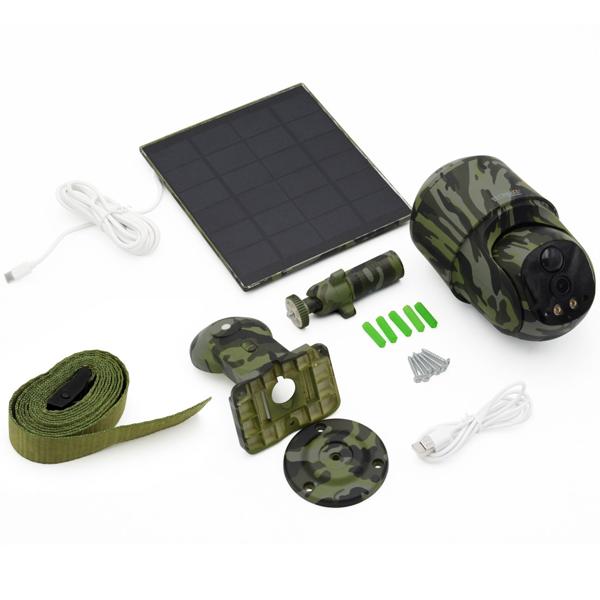 4G PanTilt Dome Überwachungskamera mit Solarmodul, Alarm und Nachtsicht, Zwei-Wege-Kommunikation, PIR Bewegungssensor, IP 65, Tarnfarbe