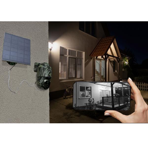 4G PanTilt Dome Überwachungskamera mit Solarmodul, Alarm und Nachtsicht, Zwei-Wege-Kommunikation, PIR Bewegungssensor, IP 65, Tarnfarbe