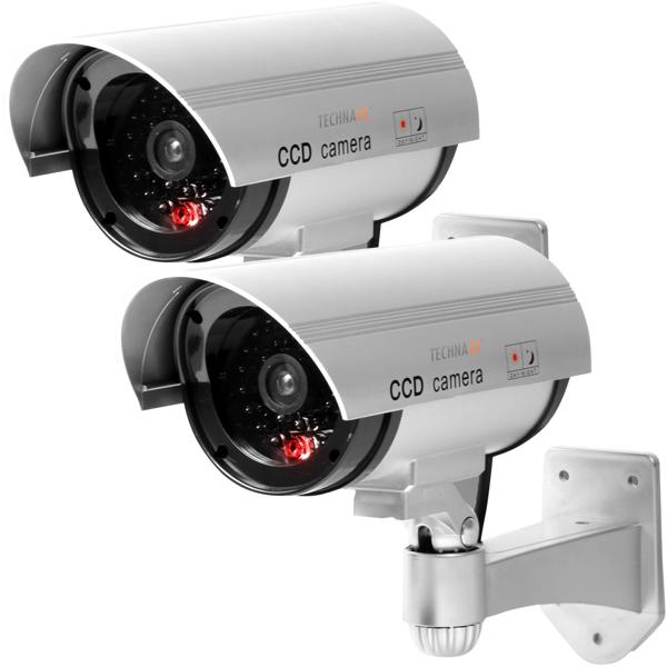 set di 2 telecamere di sorveglianza finte realistiche: LED di segnalazione, finte, grigio, 17x21x8cm - Facile installazione, effetto deterrente per una maggiore sicurezza