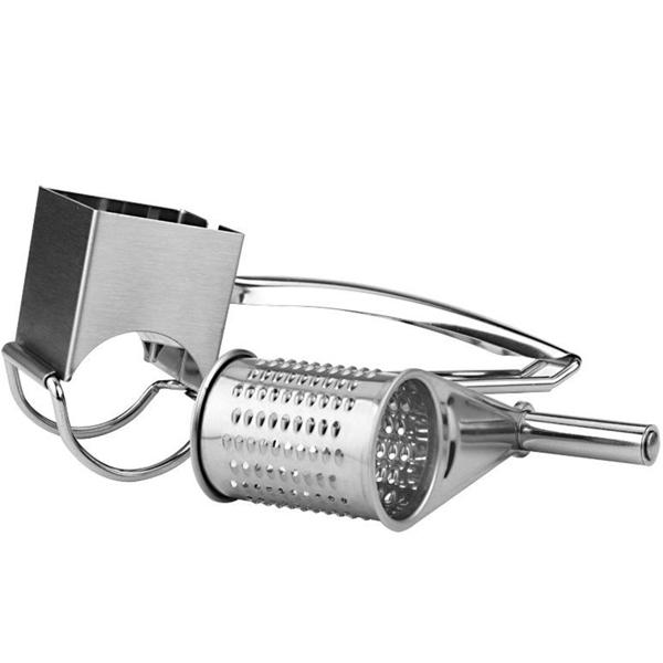 Manuelle Käse- & Küchenreibe Edelstahl - Inkl. 4 Aufsätzen für Käse, Nüsse, Schokolade - Spülmaschinenfest - Rostfrei - Langlebig & Robust