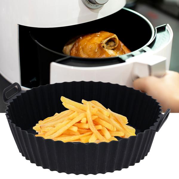 Silikoneinlage für Heissluftfritteusen - Hält Air-Fryer sauber & hygienisch - Wiederverwendbarer Silikoneinsatz 20,5x22,5x5 cm - Schwarz - Spülmaschinenfest