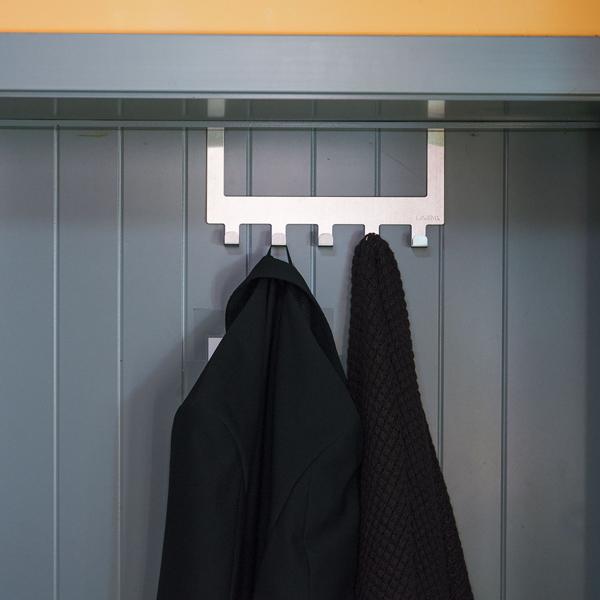 set di 2 robusti appendiabiti da porta in acciaio inox con 5 ganci per cappotti ciascuno, per riporre giacche, cappotti, asciugamani e molto altro.