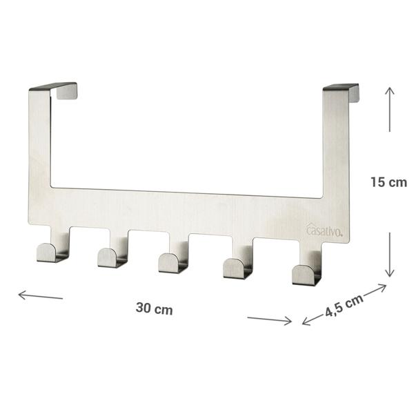 set di 2 robusti appendiabiti da porta in acciaio inox con 5 ganci per cappotti ciascuno, per riporre giacche, cappotti, asciugamani e molto altro.