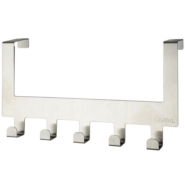 set di 2 robusti appendiabiti da porta in acciaio inox con 5 ganci per cappotti ciascuno, per riporre giacche, cappotti, asciugamani e molto altro.