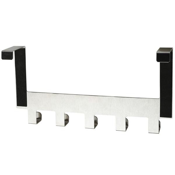 set di 2 robusti appendiabiti da porta in acciaio inox con 5 ganci per cappotti ciascuno, per riporre giacche, cappotti, asciugamani e molto altro.