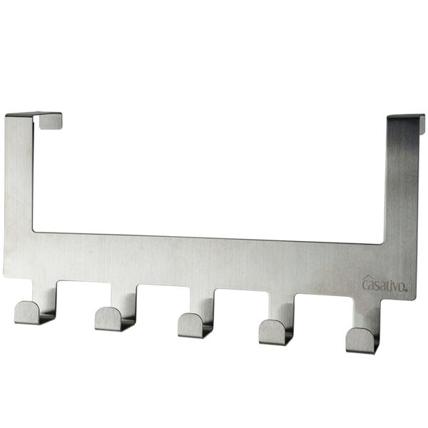 set di 2 robusti appendiabiti da porta in acciaio inox con 5 ganci per cappotti ciascuno, per riporre giacche, cappotti, asciugamani e molto altro.