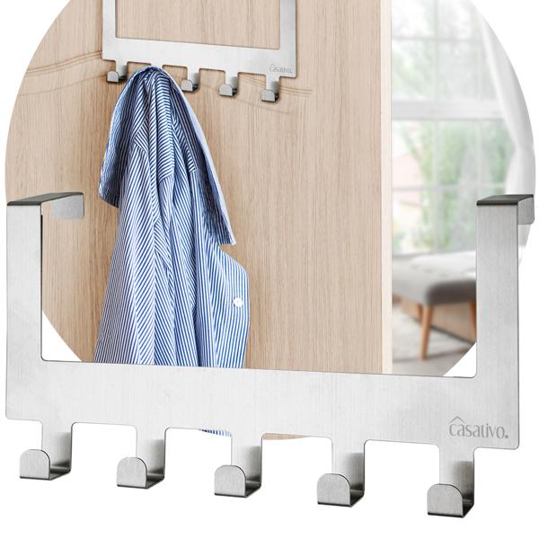set di 2 robusti appendiabiti da porta in acciaio inox con 5 ganci per cappotti ciascuno, per riporre giacche, cappotti, asciugamani e molto altro.