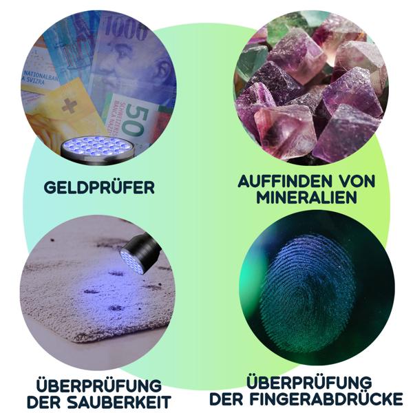 Multifunktionale 2in1 UV-Taschenlampe und Geldschein-/Ausweisprüfer, 21 LEDs, Batteriebetrieb, Für Echtheitsprüfung & Beleuchtung