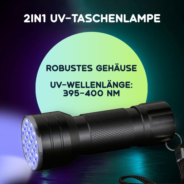 Multifunktionale 2in1 UV-Taschenlampe und Geldschein-/Ausweisprüfer, 21 LEDs, Batteriebetrieb, Für Echtheitsprüfung & Beleuchtung
