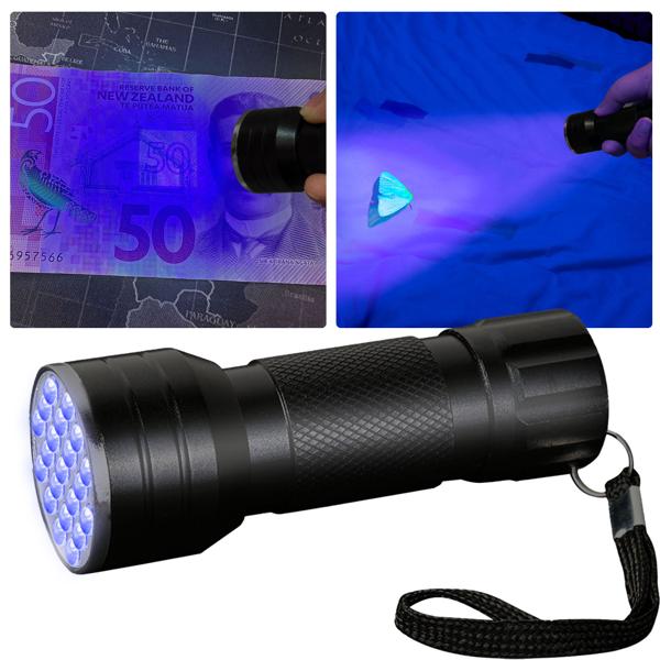 Multifunktionale 2in1 UV-Taschenlampe und Geldschein-/Ausweisprüfer, 21 LEDs, Batteriebetrieb, Für Echtheitsprüfung & Beleuchtung