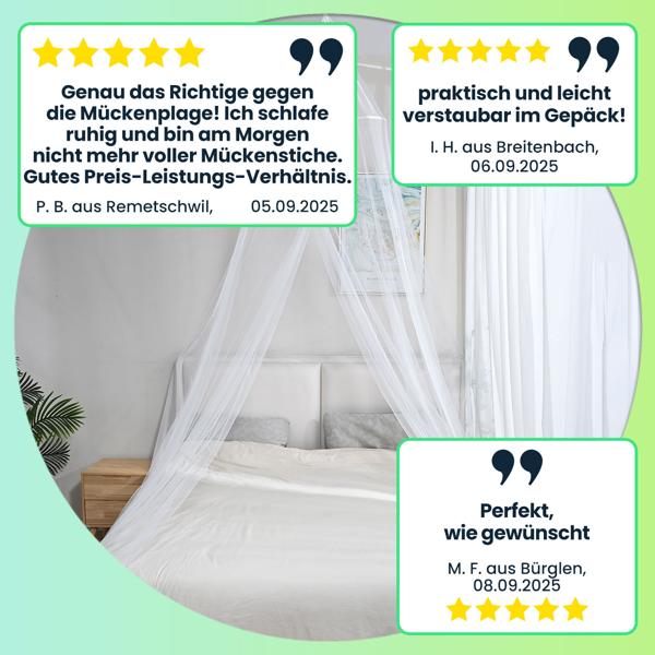 XXL Moskitonetz für Doppelbetten – Feinmaschiges Mückenschutz-Netz (190 Mesh) mit Deckenring, atmungsaktiv & langlebig