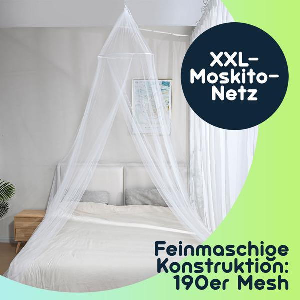 Feinmaschiges XXL Moskitonetz (190 Mesh) für Doppelbetten, ungestörter Schlaf, atmungsaktiv, langlebig & sicherer Schutz