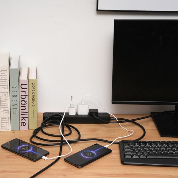 6-fach Steckdosenleiste mit genialer Kabelbox schwarz (CH) PLUS 3x USB-A, USB-C, 15W – Optimal für ordentliches Laden & sichere Stromversorgung