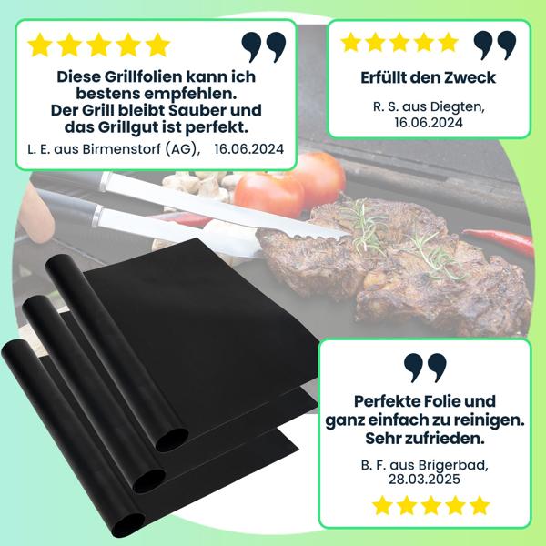 Antihaft BBQ-Grillmatte, 3er-Set Bratmatte aus Glasfaser-Material, wiederverwendbar, für Gasgrill, Holzkohlegrill, Elektrogrill, lebensmittelkonform