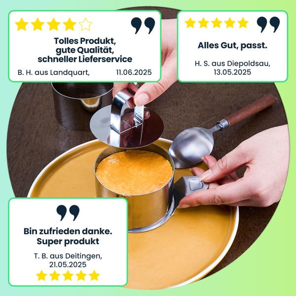 Dessert- & Speiseringe (6er-Set) Ø 8 cm mit Heber & Stampfer – Profi-Anrichtringe aus rostfreiem Edelstahl für kreative Gerichte