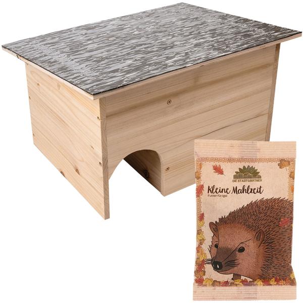 Abri pour hérissons en kit avec nourriture – abri résistant aux intempéries pour l’été et l’hiver – sert toute l’année dans le jardin