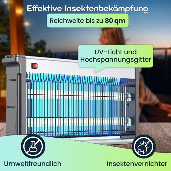 Profi-LED UV-Insektenvernichter (30W, bis 80m²) -  Zuverlässiger Fliegenvernichter für Gastronomie, Terrasse & Haushalt, ungiftig, energiesparend