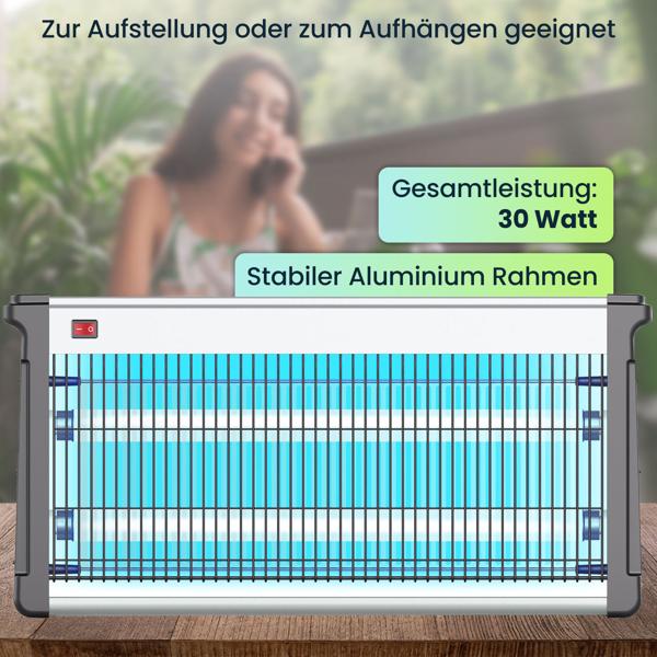 2er-Set Profi-LED UV-Insektenvernichter (30W, bis 80m²) -  Zuverlässiger Fliegenvernichter für Gastronomie, Terrasse & Haushalt, ungiftig, energiesparend