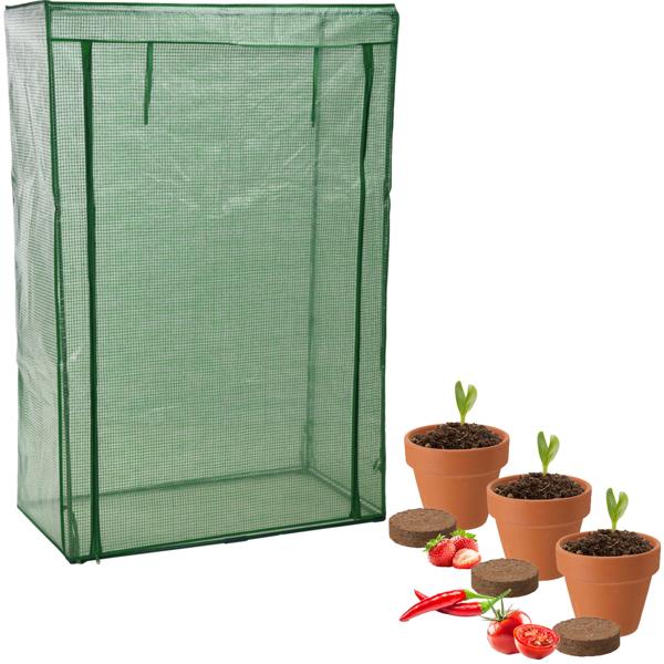 Komplettes Tomaten-, Erdbeer- & Chili - Anzuchtset: Gewächshaus, 3 Töpfe, Samen & Erde – Züchten Sie Tomaten, Erdbeeren & Chili in Premium Qualität