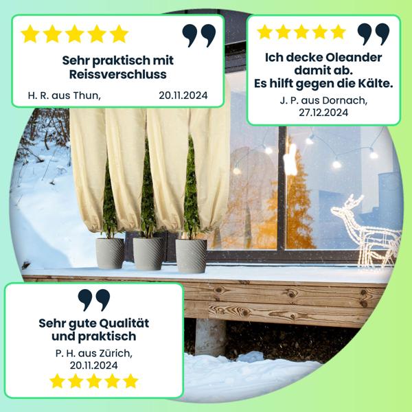 Pflanzenabdeckung XL, Winterschutz, 180 x 120 cm, Kübelpflanzen Schutzhauben als Frostschutz mit Zugband und Reissverschluss, atmungsaktiv 