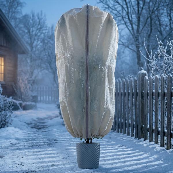 Copertura per piante XL, protezione invernale, 180 x 120 cm, cappucci di protezione per piante in vaso come protezione antigelo con cordoncino e cerniera lampo, traspirante