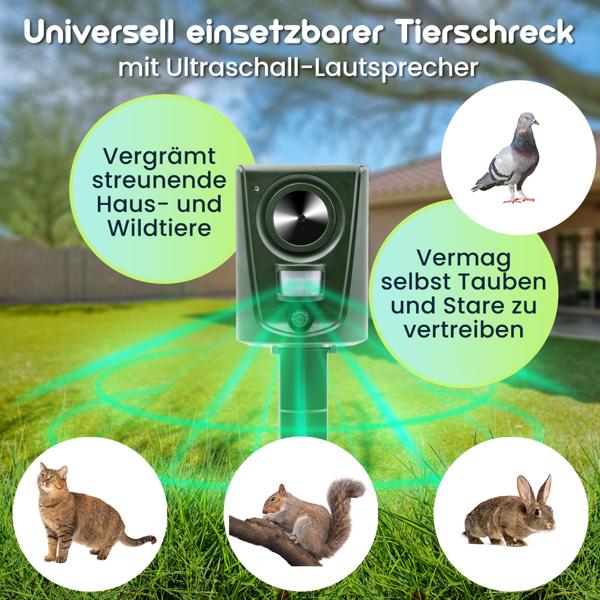 Effektiver Ultraschall Tiervertreiber, Tierabwehr m. PIR-Bewegungsmelder, bis 60 m², vertreibt Hunde, Katzen, Kleintiere, Vögel, Marder
