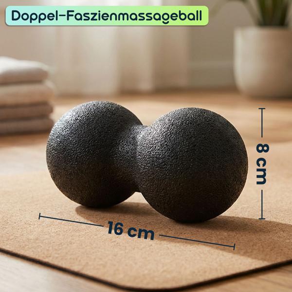 Doppel-Faszienmassageball (8 cm, schwarz): Punktuelle Massage für Nacken, Rücken & mehr. Einfache Anwendung für effektive Entspannung