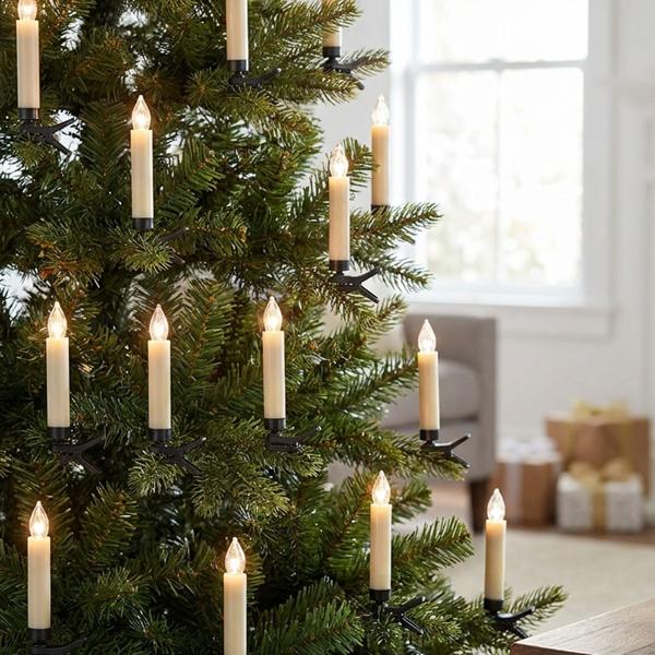 20 candele LED wireless per albero di Natale - Dimmerabili & effetto fiamma tremolante - Incl. telecomando, timer 4/8 h - IP44 - bianco caldo