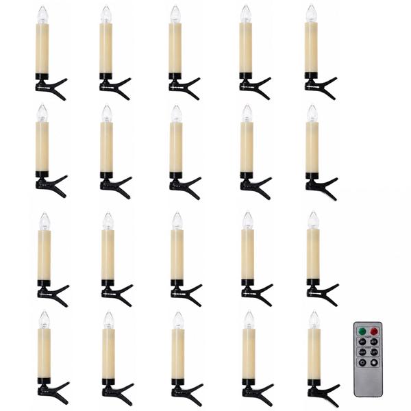 20 candele LED wireless per albero di Natale - Dimmerabili & effetto fiamma tremolante - Incl. telecomando, timer 4/8 h - IP44 - bianco caldo