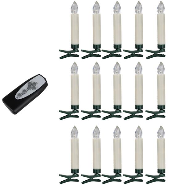 15 Bougies LED sans fil pour arbre de Noël - Multicolores - Télécommande - Minuterie 6h - Fixation clips - Intérieur/Extérieur