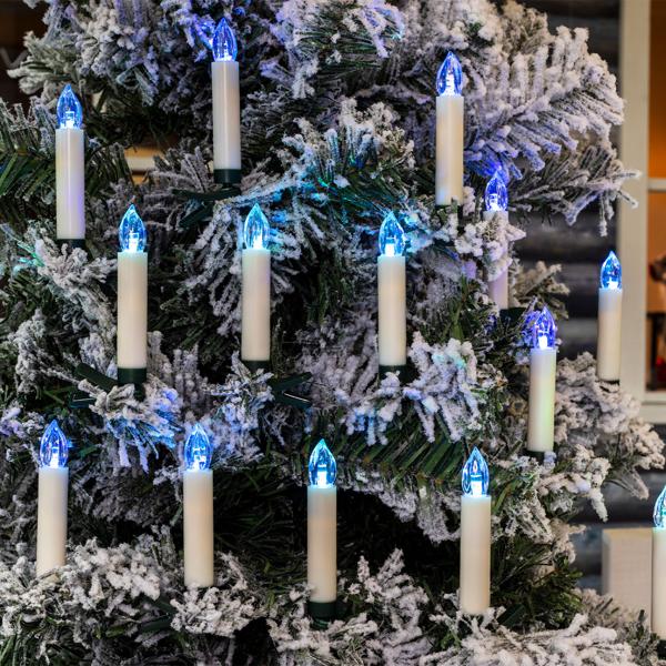 15 Bougies LED sans fil pour arbre de Noël - Multicolores - Télécommande - Minuterie 6h - Fixation clips - Intérieur/Extérieur