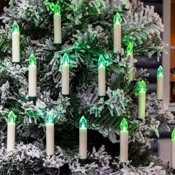 15 Bougies LED sans fil pour arbre de Noël - Multicolores - Télécommande - Minuterie 6h - Fixation clips - Intérieur/Extérieur
