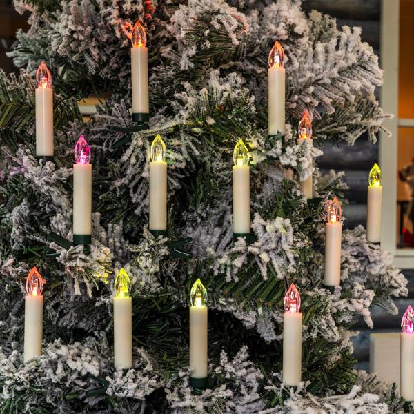 15 Bougies LED sans fil pour arbre de Noël - Multicolores - Télécommande - Minuterie 6h - Fixation clips - Intérieur/Extérieur