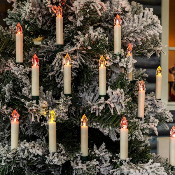15 Bougies LED sans fil pour arbre de Noël - Multicolores - Télécommande - Minuterie 6h - Fixation clips - Intérieur/Extérieur