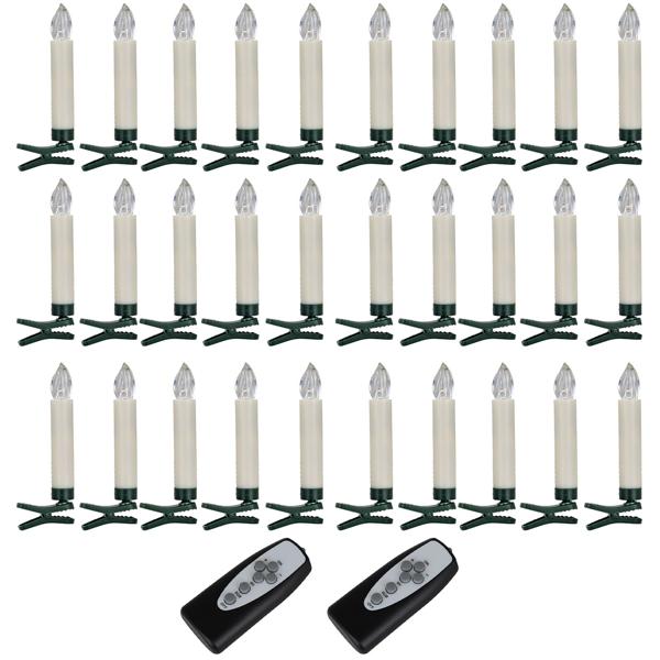 30 Bougies de Sapin de Noël LED - Sans Fil, Multicolores, Télécommande & Minuterie 6h - Intérieur/Extérieur - Blanc/Chaud/Couleur