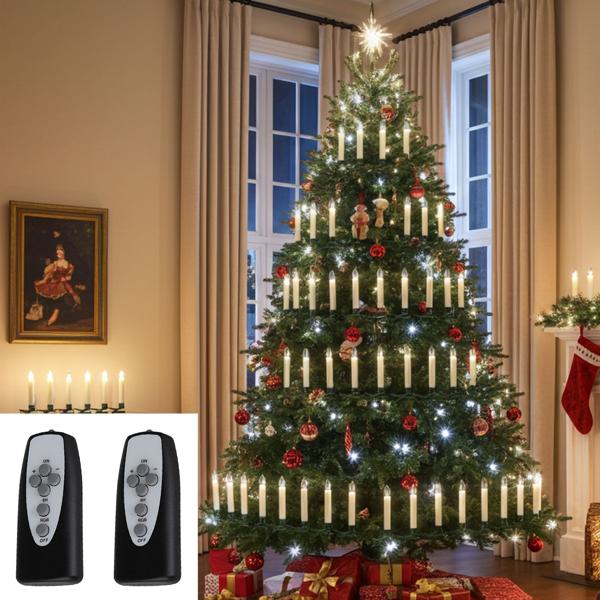 30 Bougies de Sapin de Noël LED - Sans Fil, Multicolores, Télécommande & Minuterie 6h - Intérieur/Extérieur - Blanc/Chaud/Couleur