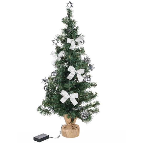 Künstlicher Weihnachtsbaum 75cm - LED Beleuchtung, geschmückt mit 20 warm-weissen LEDs, Timerfunktion (6h/18h) - Wiederverwendbar, PVC/Jute