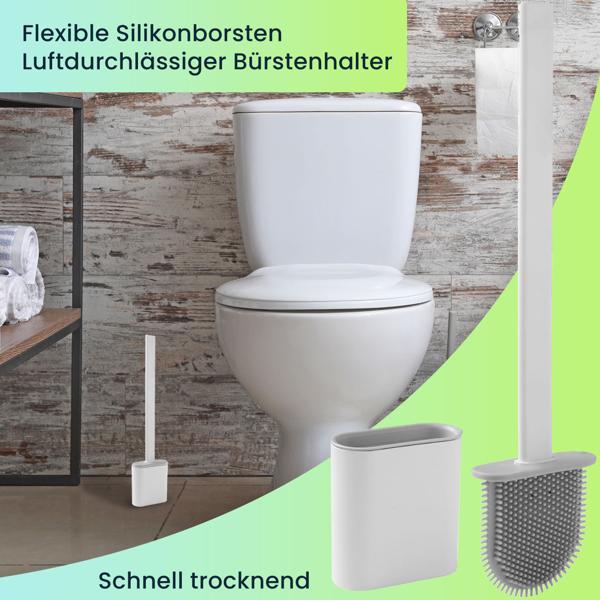 2er-Set WC-Bürste mit Silikonborsten, 2 Toilettenbürsten inkl. Bürstenhalter, weiss/grau, schnell trocknend, die effizientere Art der Toiletten Hygiene