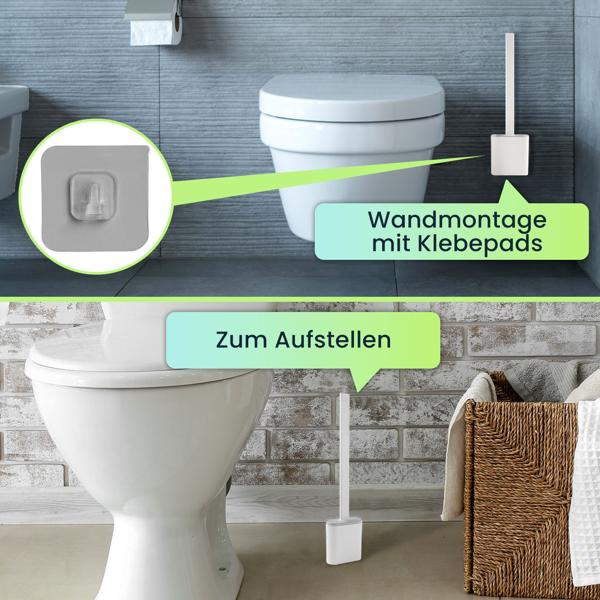 2er-Set WC-Bürste mit Silikonborsten, 2 Toilettenbürsten inkl. Bürstenhalter, weiss/grau, schnell trocknend, die effizientere Art der Toiletten Hygiene