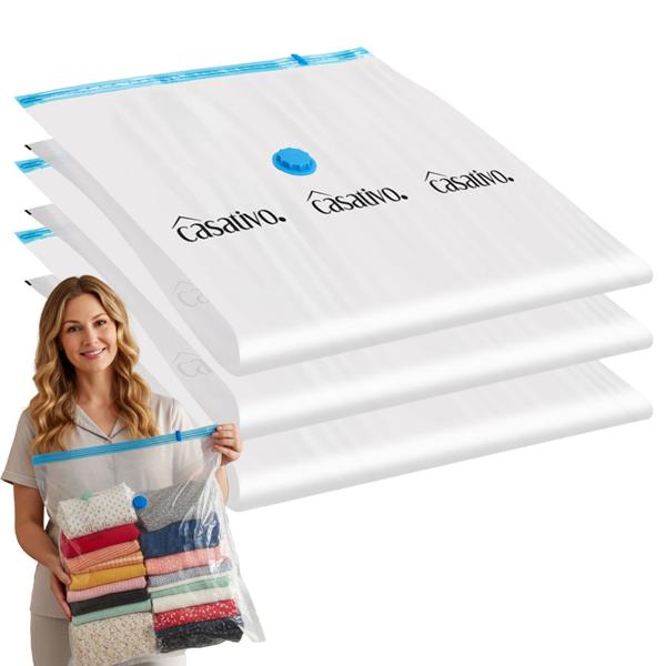 3er-Set Vakuumbeutel L, 60x80 cm - Platzsparende Kompression mit Staubsauger - Kleiderbeutel Schutz vor Staub, Falten, Motten, Feuchtigkeit & Gerüchen