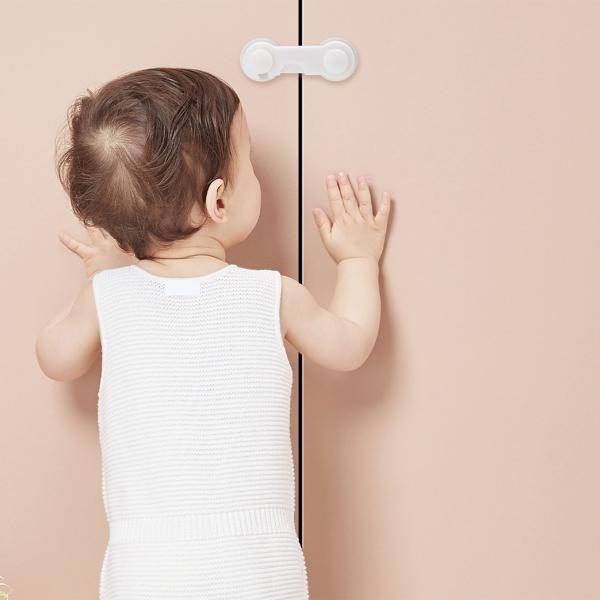 Bloque-portes adhésifs bébés (lot de 10) - Sécurité enfant tiroirs, placards, vitrines - Pastilles 3M blanches - Installation facile sans perçage