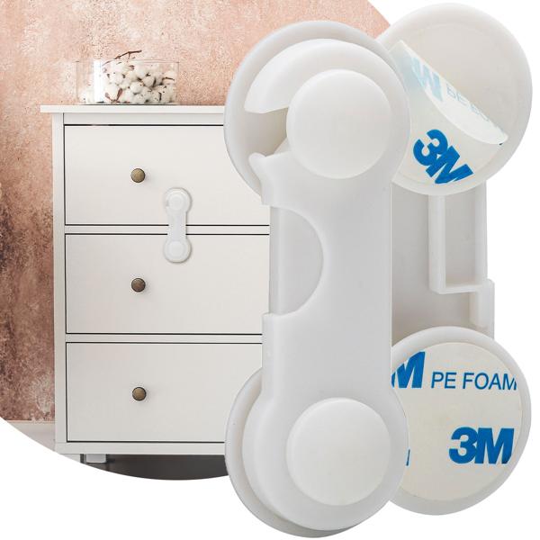 Bloque-portes adhésifs bébés (lot de 10) - Sécurité enfant tiroirs, placards, vitrines - Pastilles 3M blanches - Installation facile sans perçage